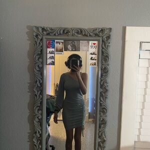 small windsor sparkly very light sage short one shoulder dress.